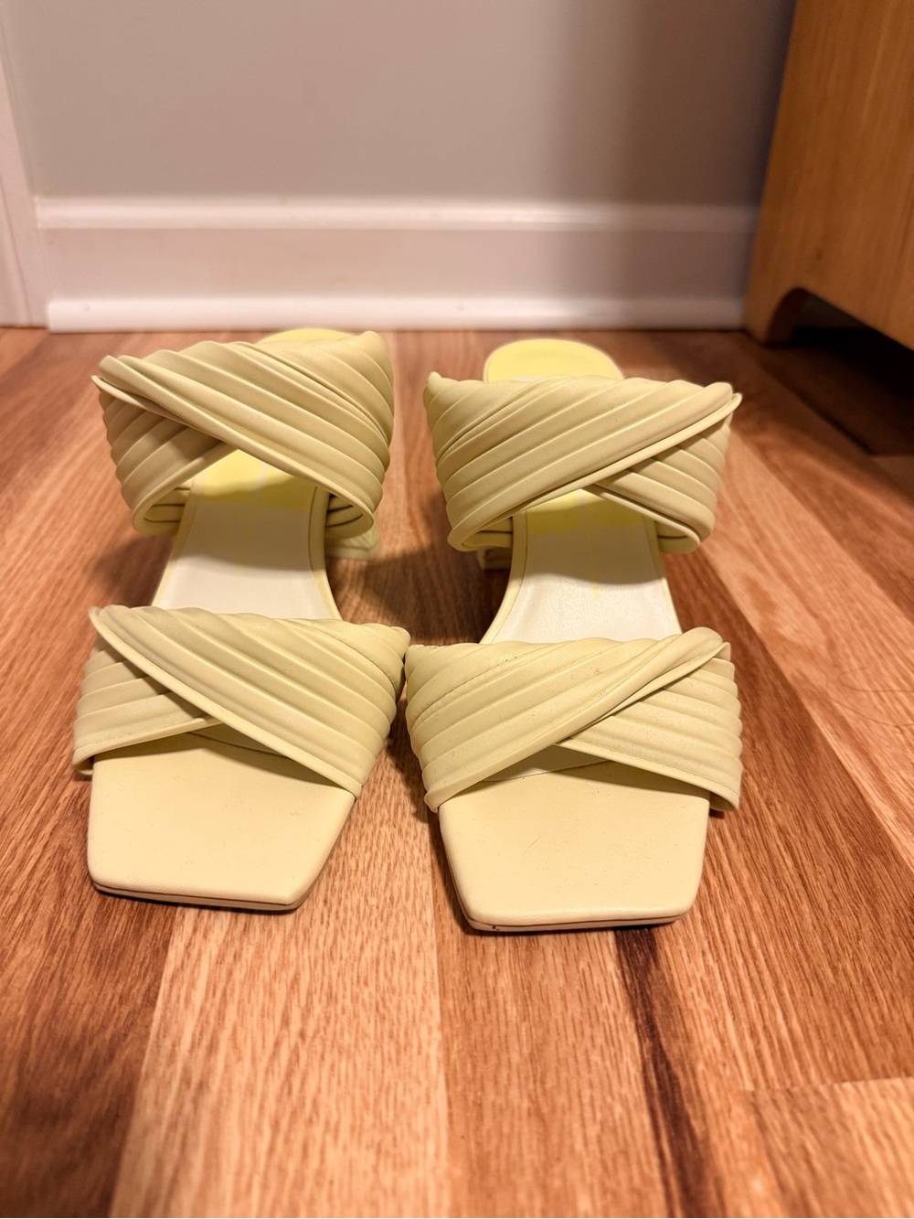 Dolce Vita Pale Yellow Woven Double-Strap Mules